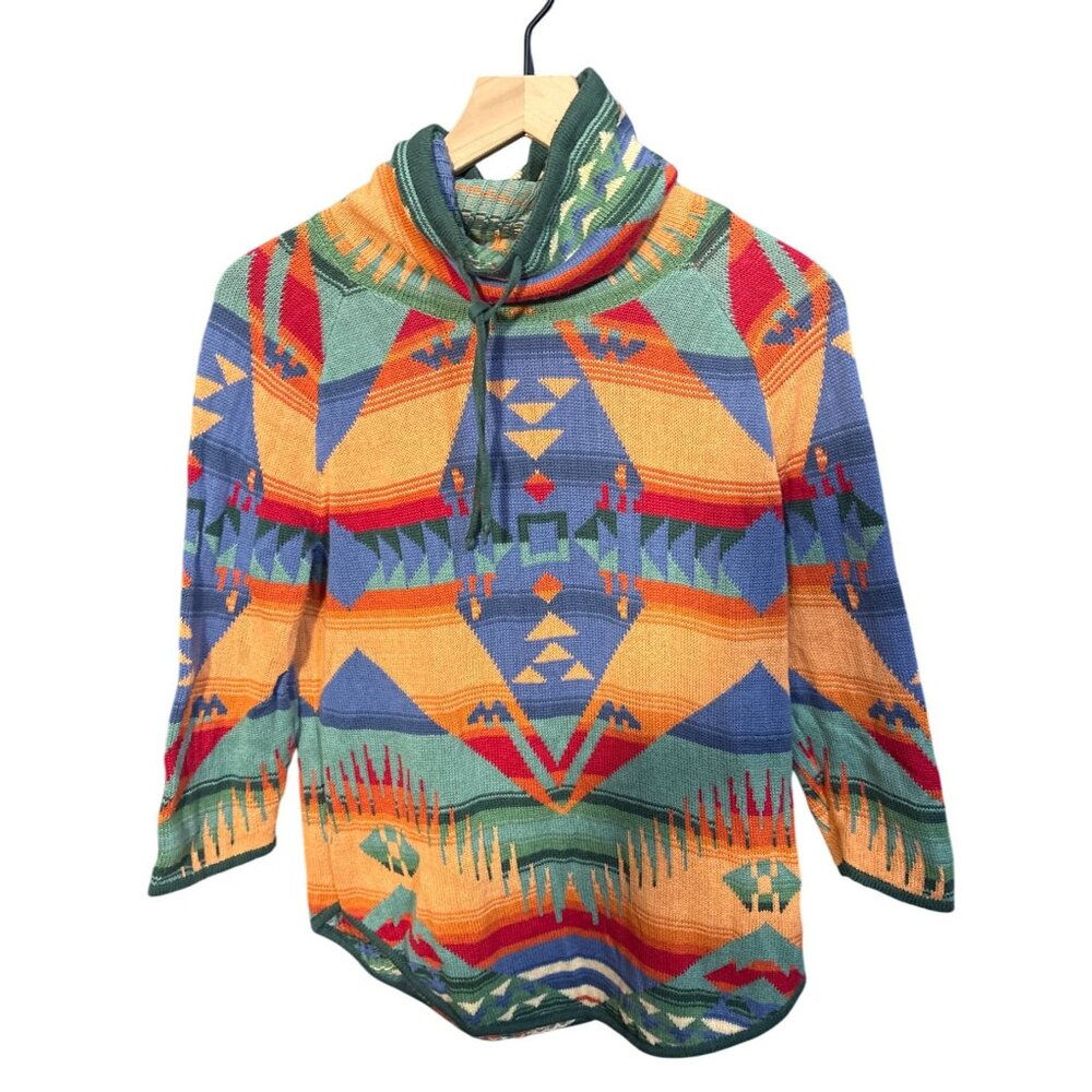 Vintage‎ Chaps Multicolor Southwestern Geometric Print Cowl Neck Sweater S/P